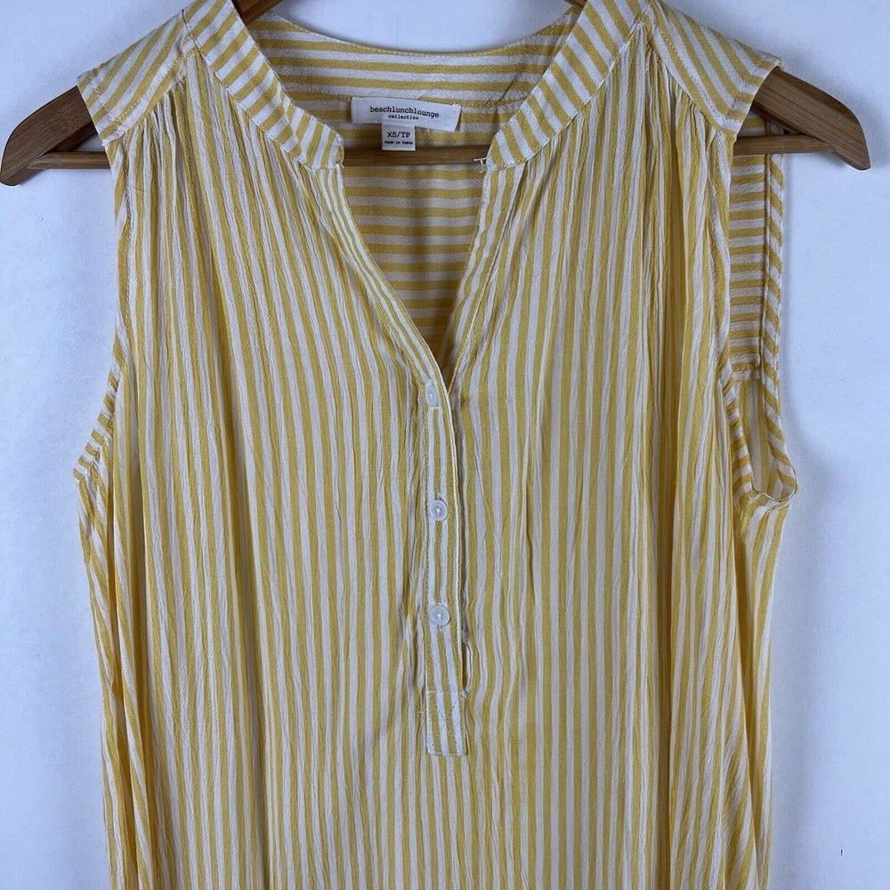 Beach Lunch Lounge Shirt Womens XS Yellow White Stripe Blouse Top - Picture 5 of 9
